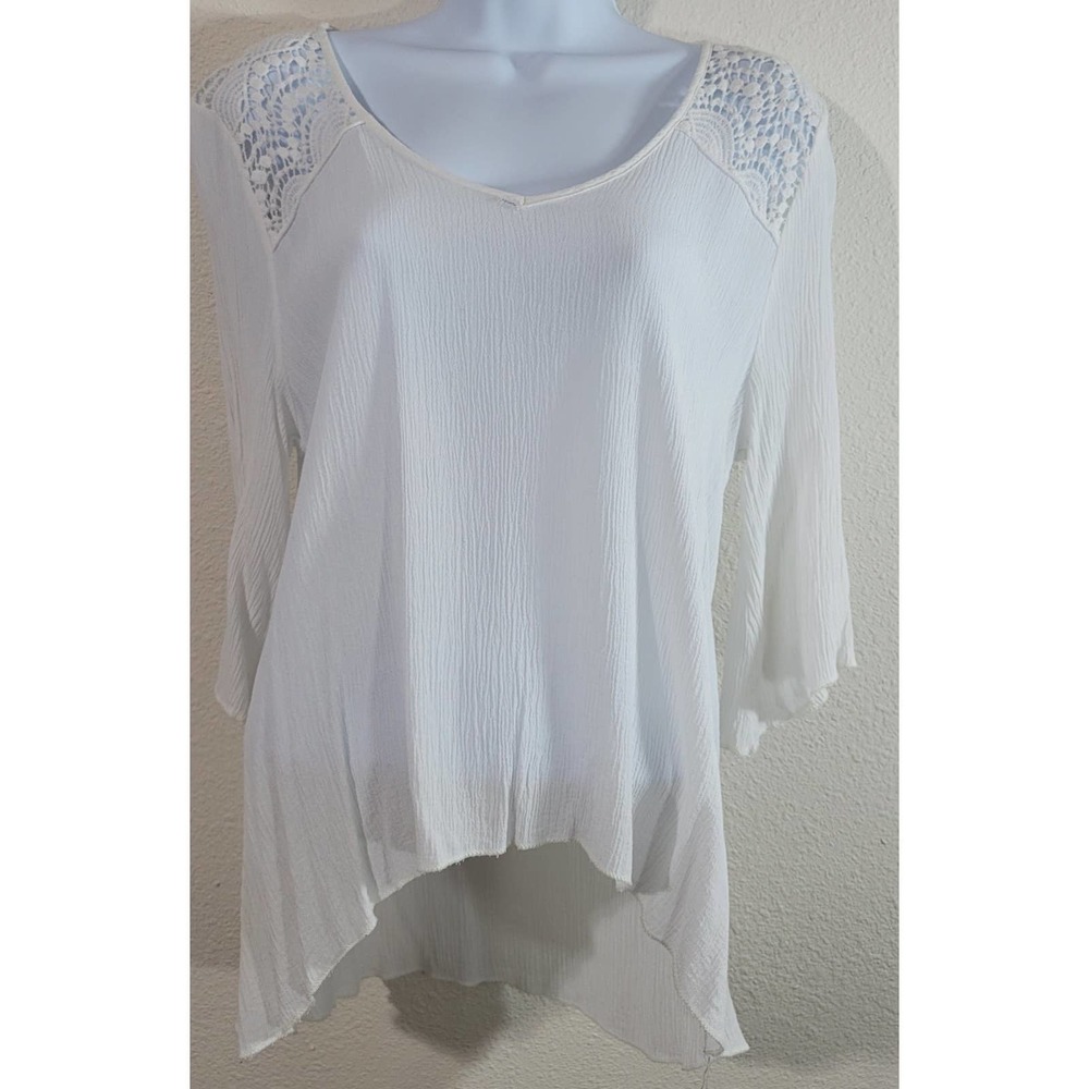 Free To Fly White Crochet Back Hi Low Hem Shirt